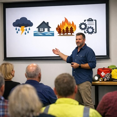 Someone presenting to a group of people